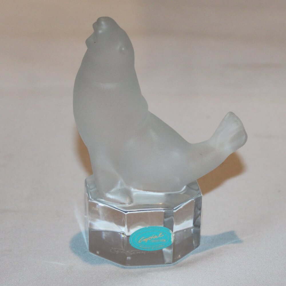 vintage Goebel Crystal seal / sea lion paperweight frosted glass Germany signed